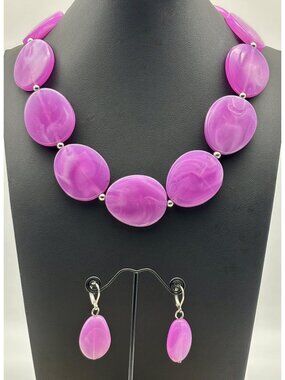 Garold C Miller Friends Collection Raspberry Pink Chunky Necklace & Earrings Set